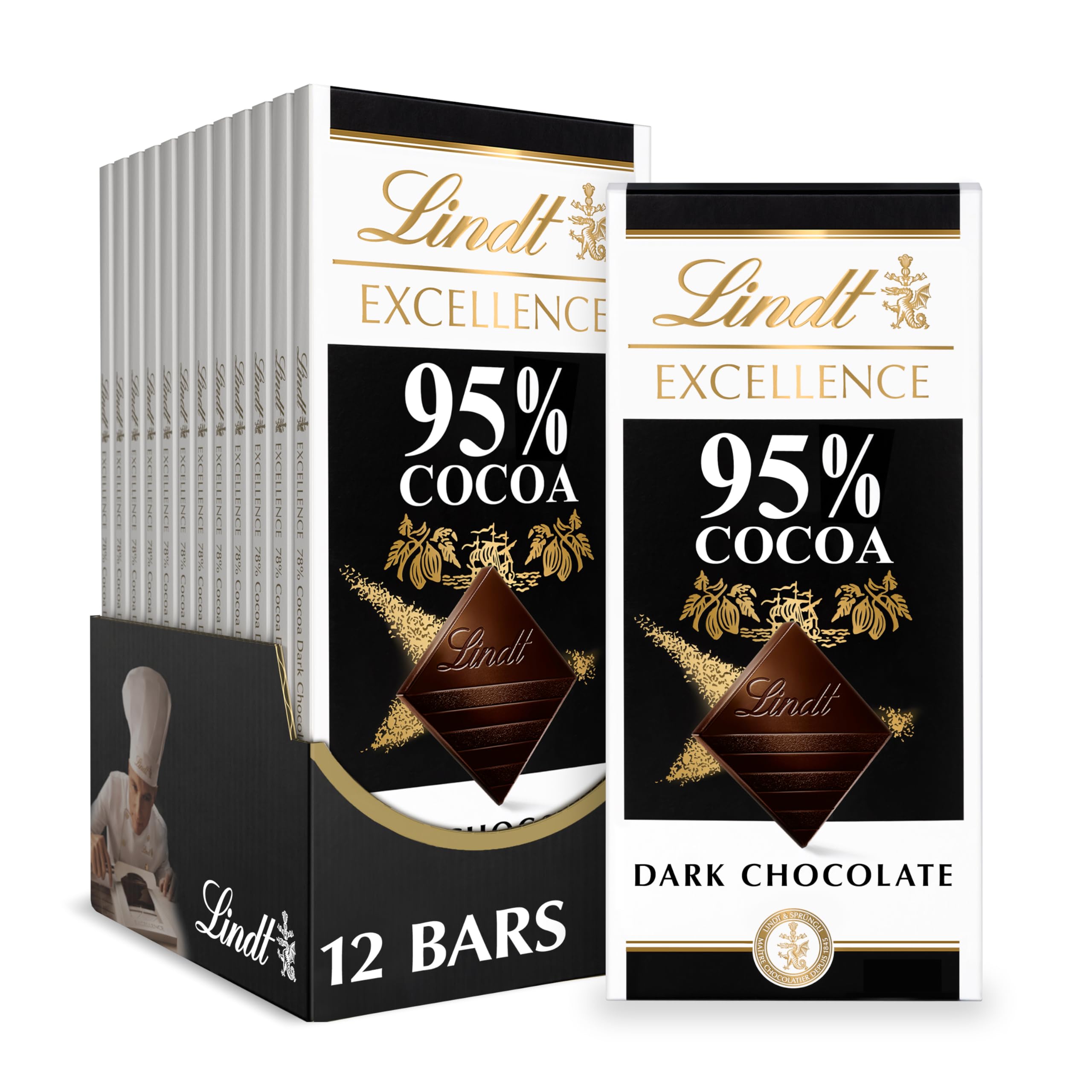 Lindt EXCELLENCE 95% cacao 12-pack displayed for sharing
