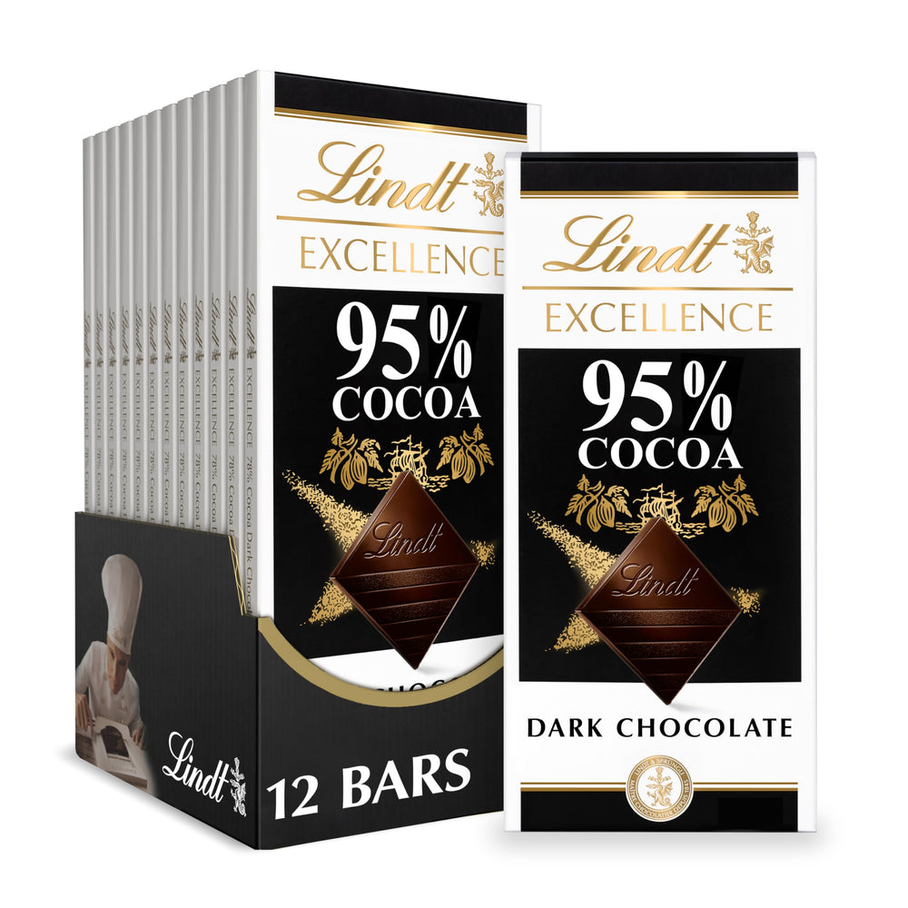 Lindt EXCELLENCE 95% cacao 12-pack displayed for sharing