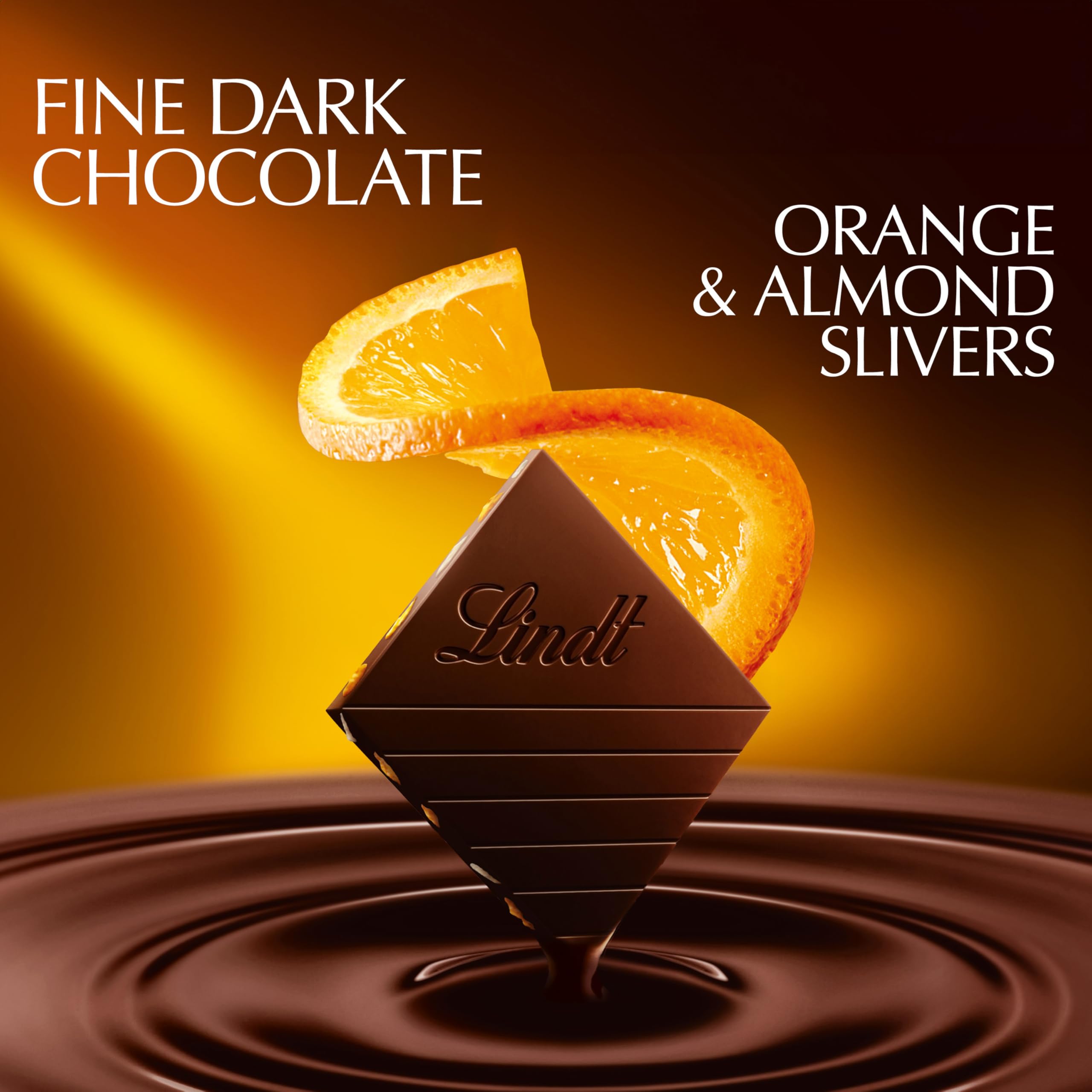 Lindt EXCELLENCE Orange bar with almond slivers close-up.