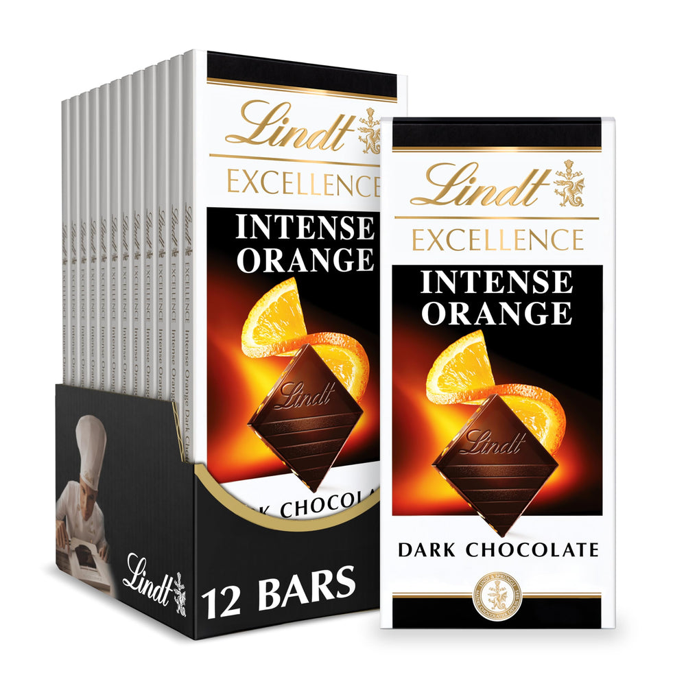 Lindt EXCELLENCE Orange packaging of the 12-pack, gift-ready.