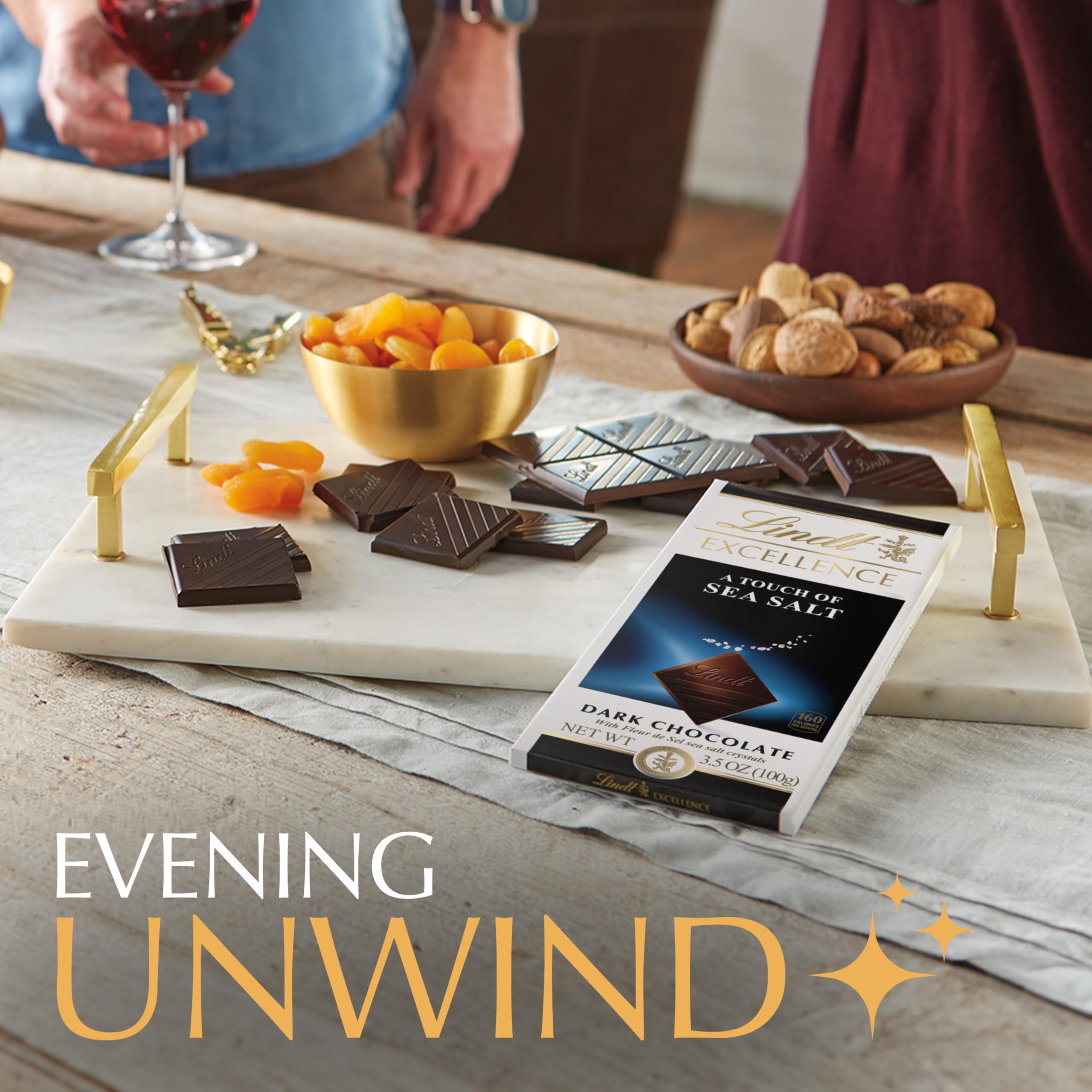 Lindt EXCELLENCE Sea Salt pairs well with after-dinner drinks.