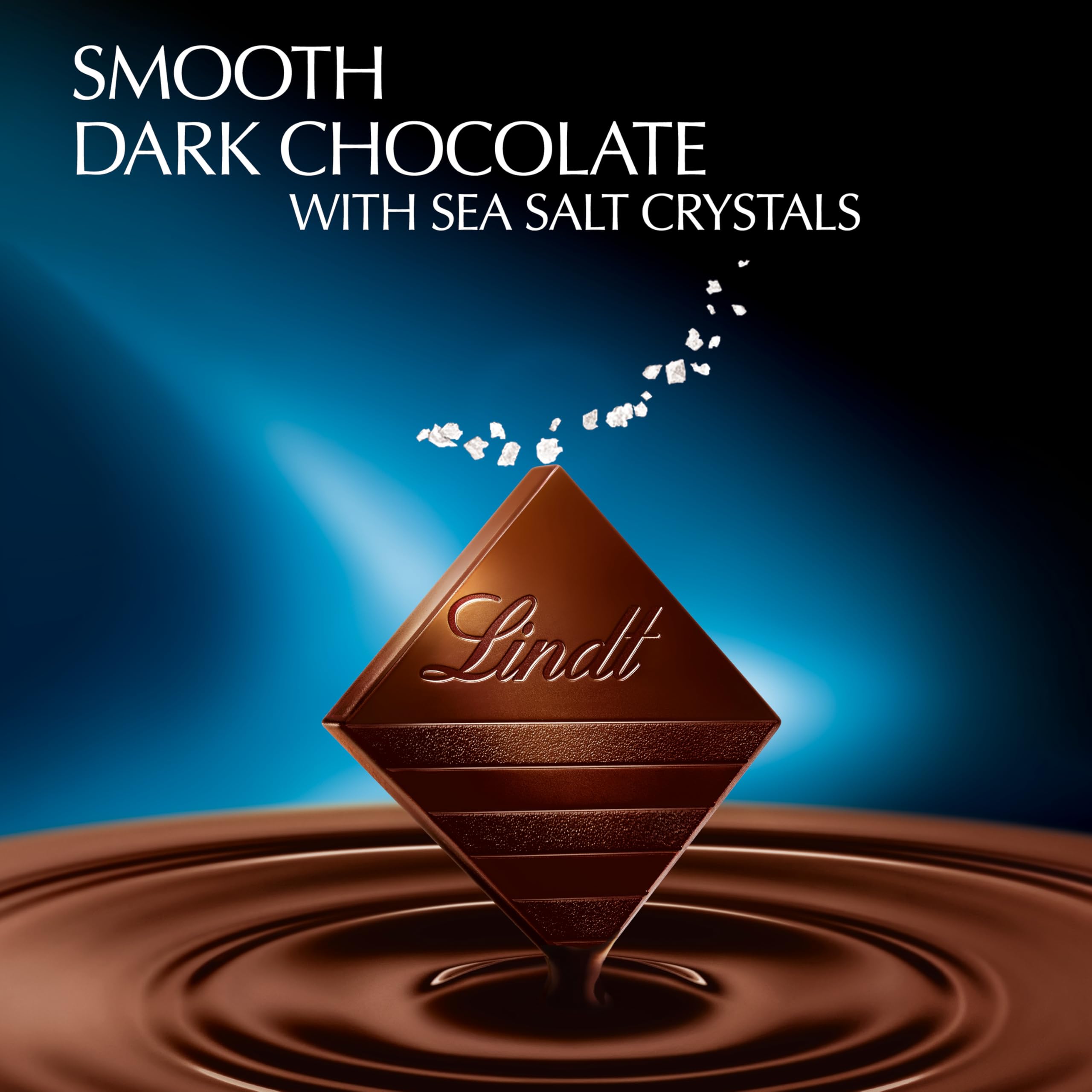 Lindt EXCELLENCE Sea Salt melt reveals smooth mouthfeel as it dissolves.