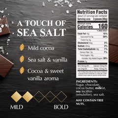 Lindt EXCELLENCE Sea Salt squares close-up reveals glossy chocolate and salt crystals.