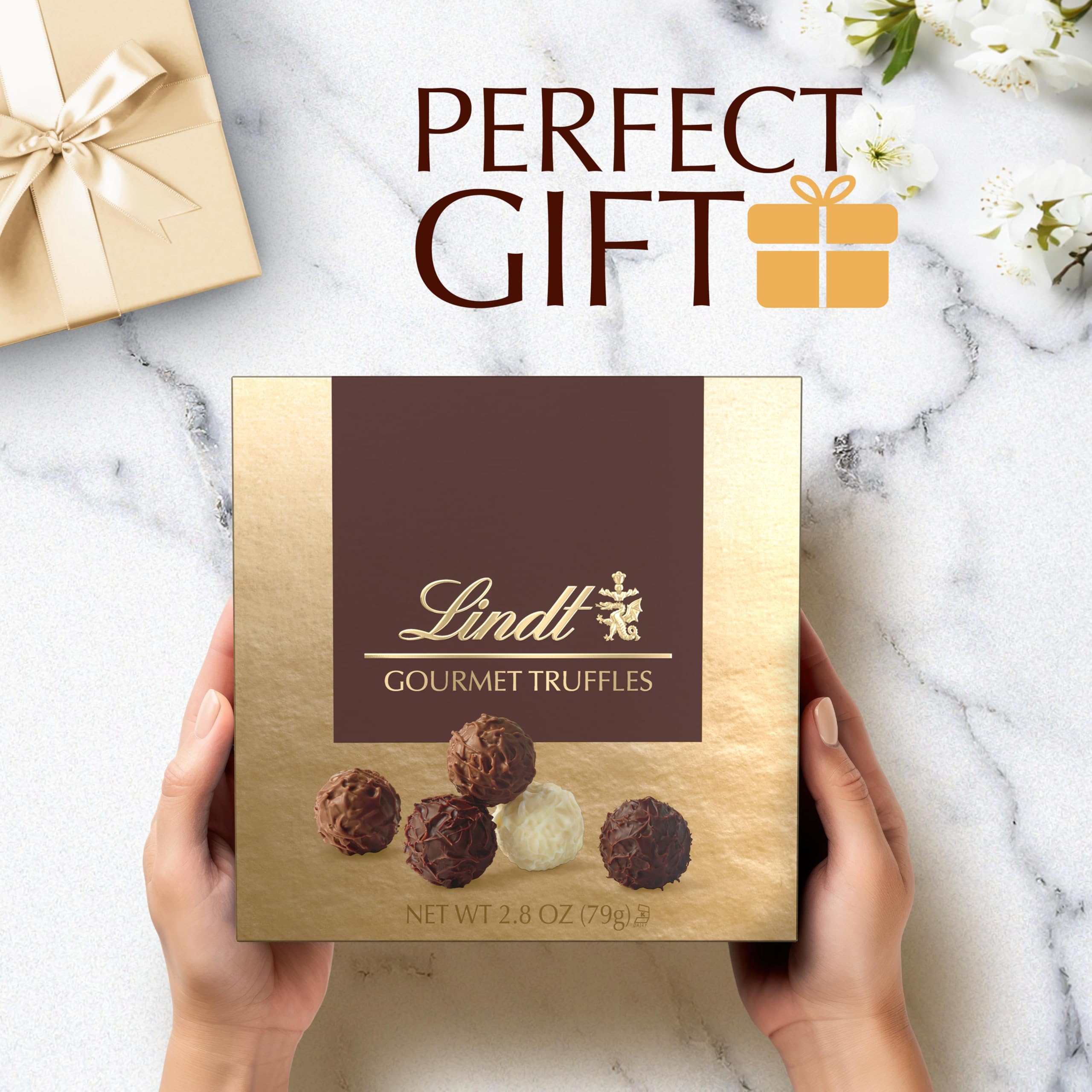 Lindt Gourmet Truffles milk chocolate truffle close-up, creamy texture