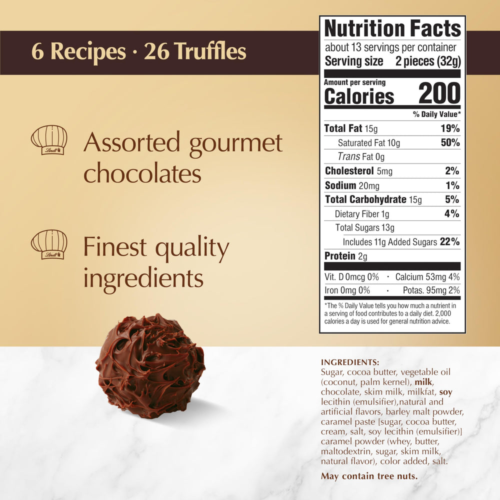 Lindt Gourmet Truffles varieties display dark, milk, and white chocolate selections
