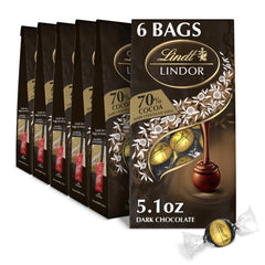 Lindt LINDOR 70% extra dark truffles in a six-pack bag for gifting or personal indulgence