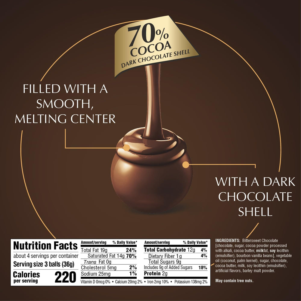 Lindt LINDOR 70% melting center close-up shows smooth filling ideal for after-dinner pairing