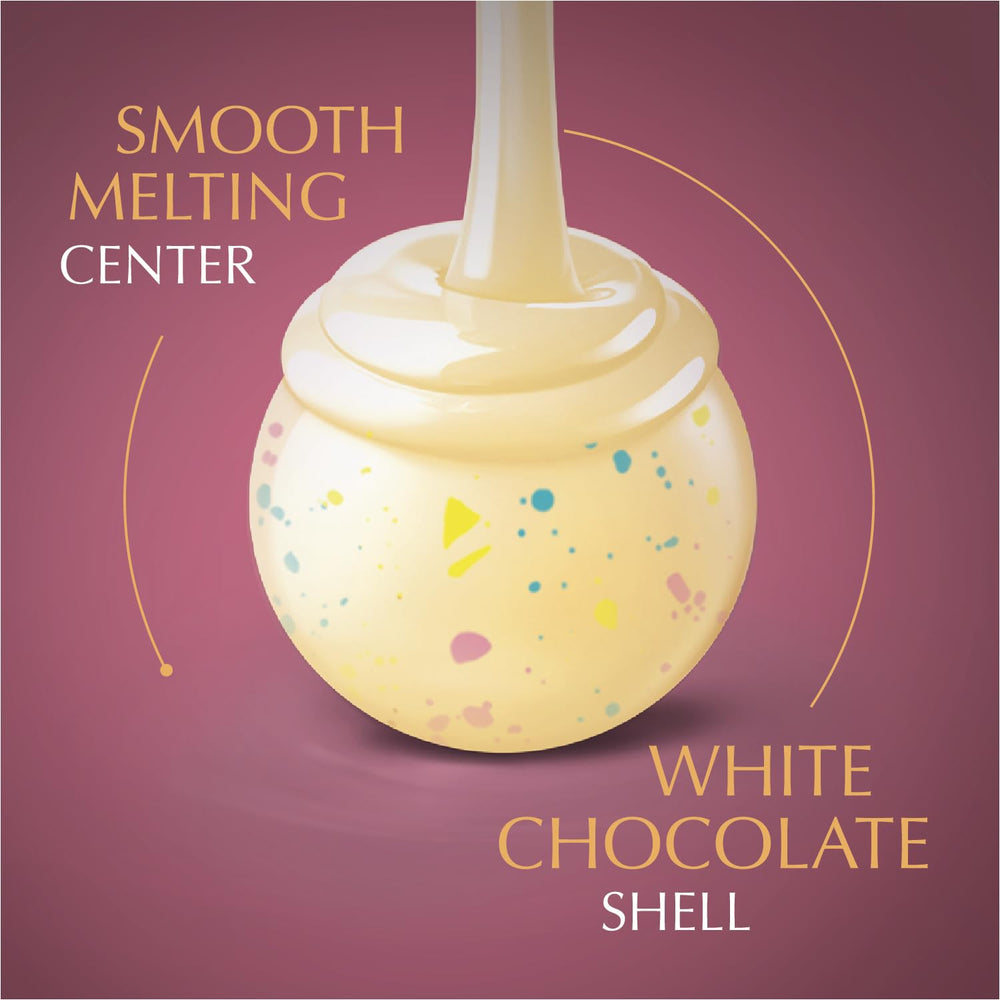 Lindt LINDOR Birthday Cake center reveals creamy birthday cake flavor.