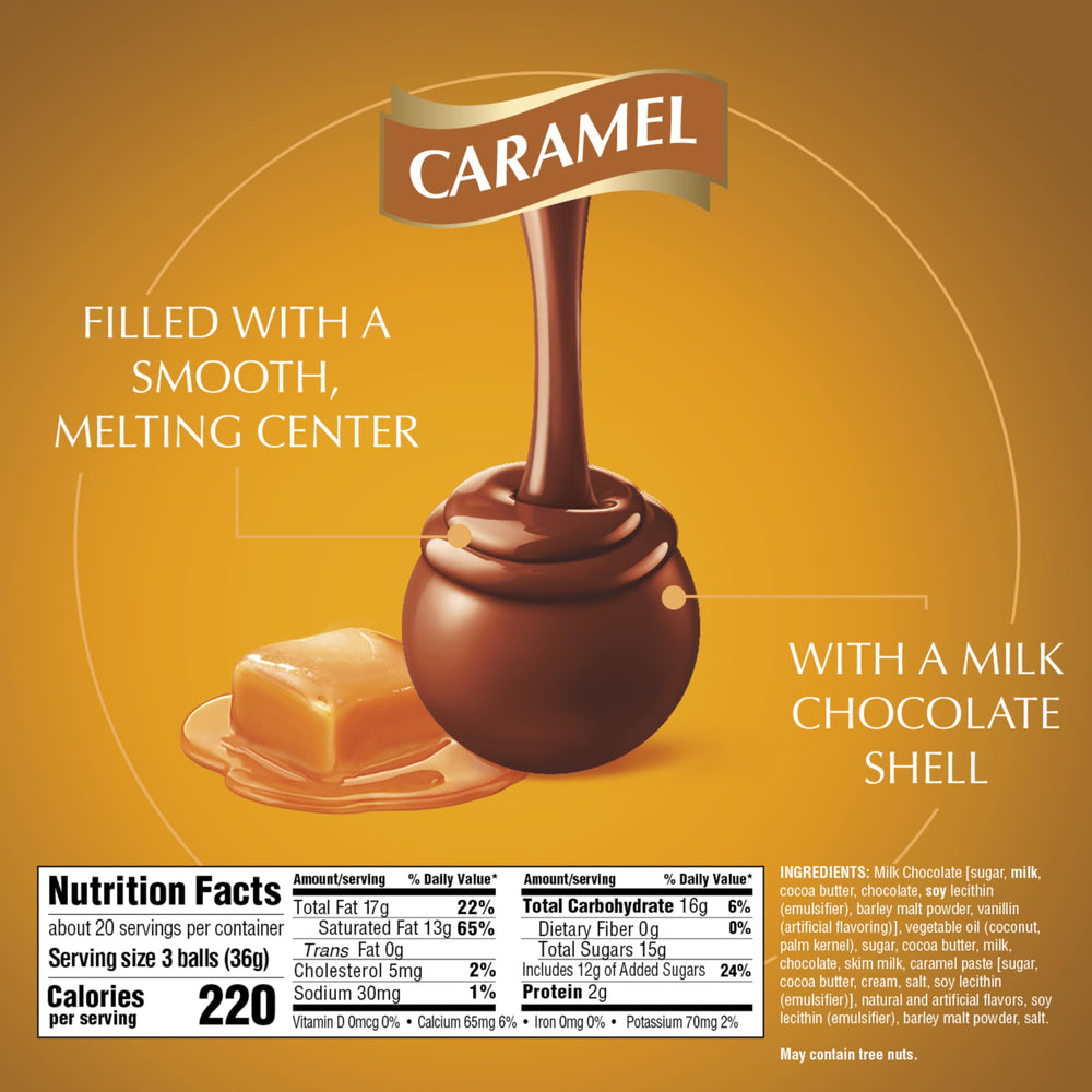 Lindt Lindor Caramel Milk Chocolate Truffles box open, perfect for sharing at gatherings