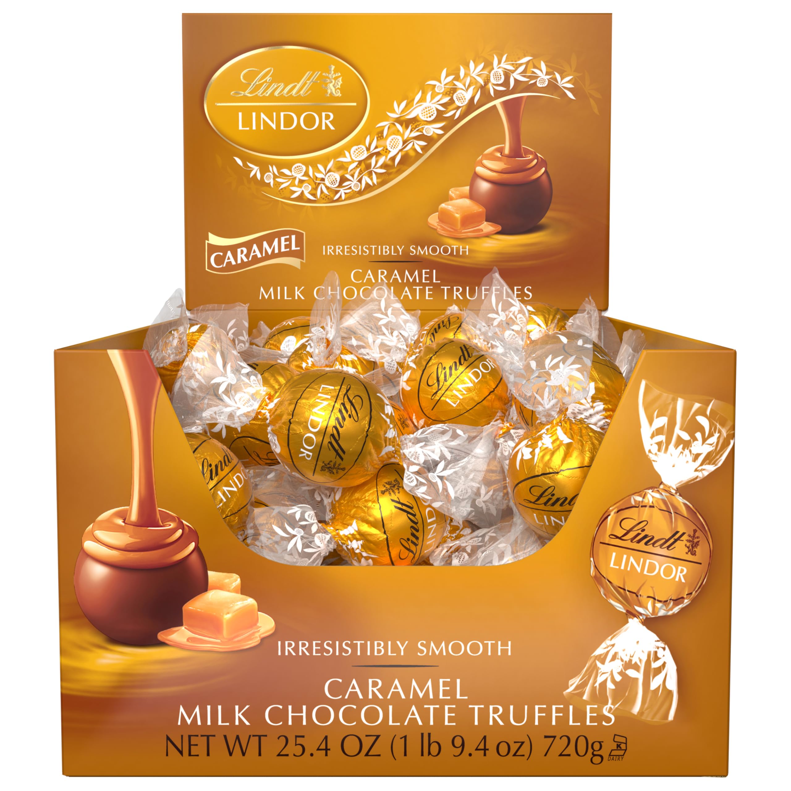 Lindt Lindor Caramel Milk Chocolate Truffles on a serving dish, ideal for sharing