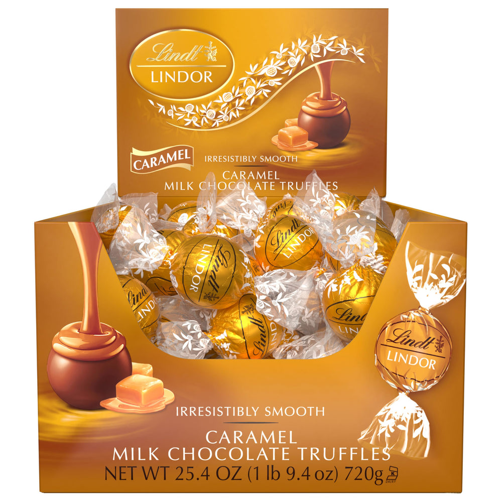 Lindt Lindor Caramel Milk Chocolate Truffles on a serving dish, ideal for sharing