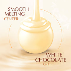 Lindt Lindor white chocolate shell and melting center close-up, creamy texture for indulgence.