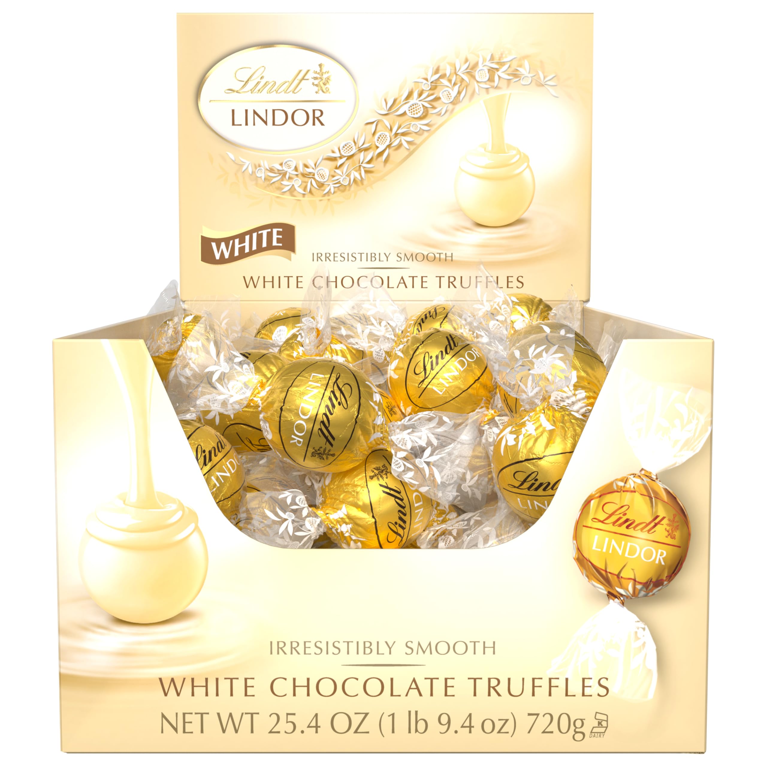 Lindt LINDOR White Chocolate Truffles come in gift-ready packaging.