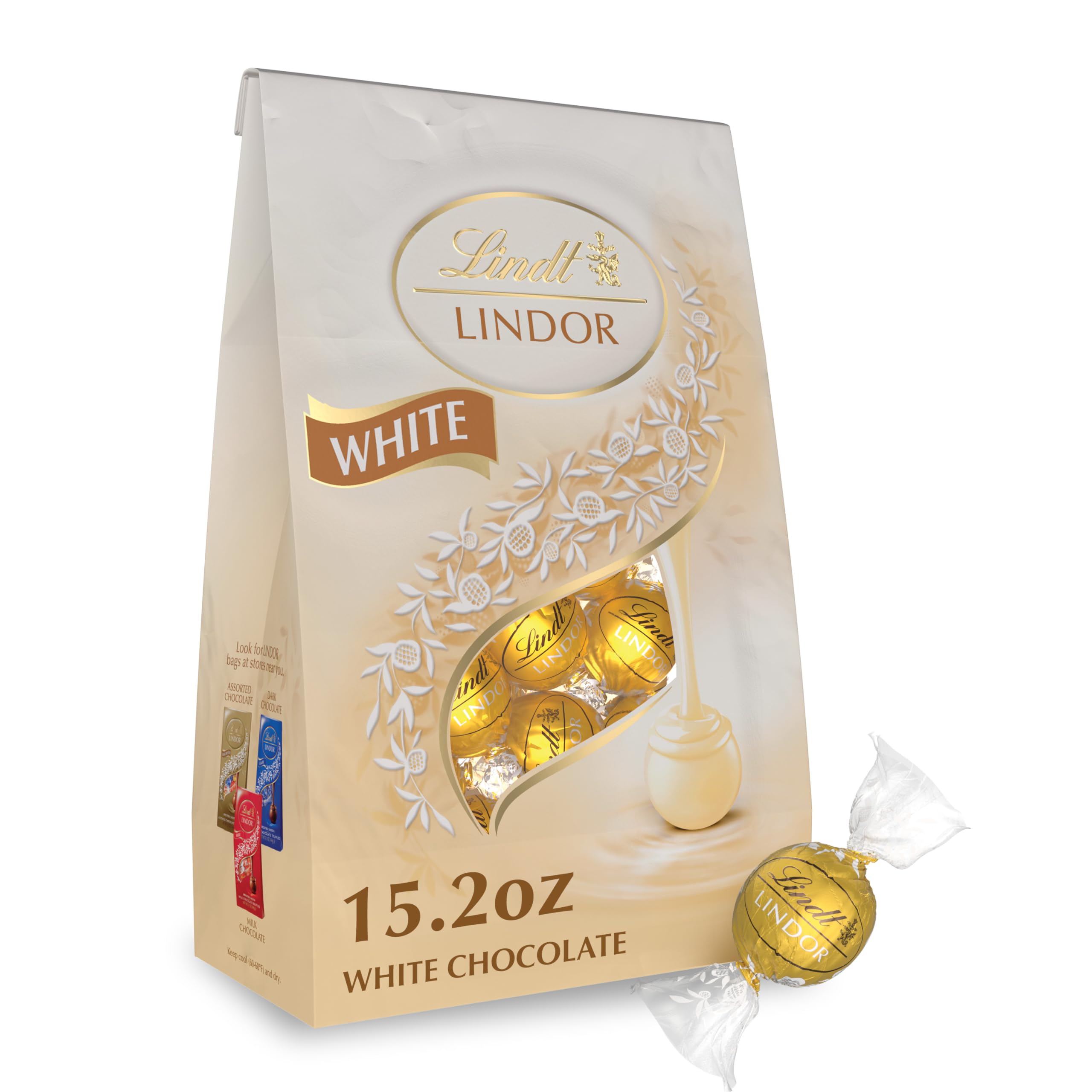 Lindt Lindor white chocolate truffles pack, ideal for gifting and sharing.