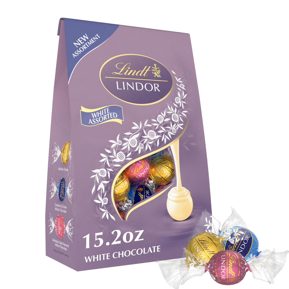 Lindt LINDOR white chocolate truffles in a 15.2 oz bag
