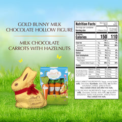 Lindt milk chocolate hazelnut carrot sticks showcase premium flavor in decorative foil carrots.