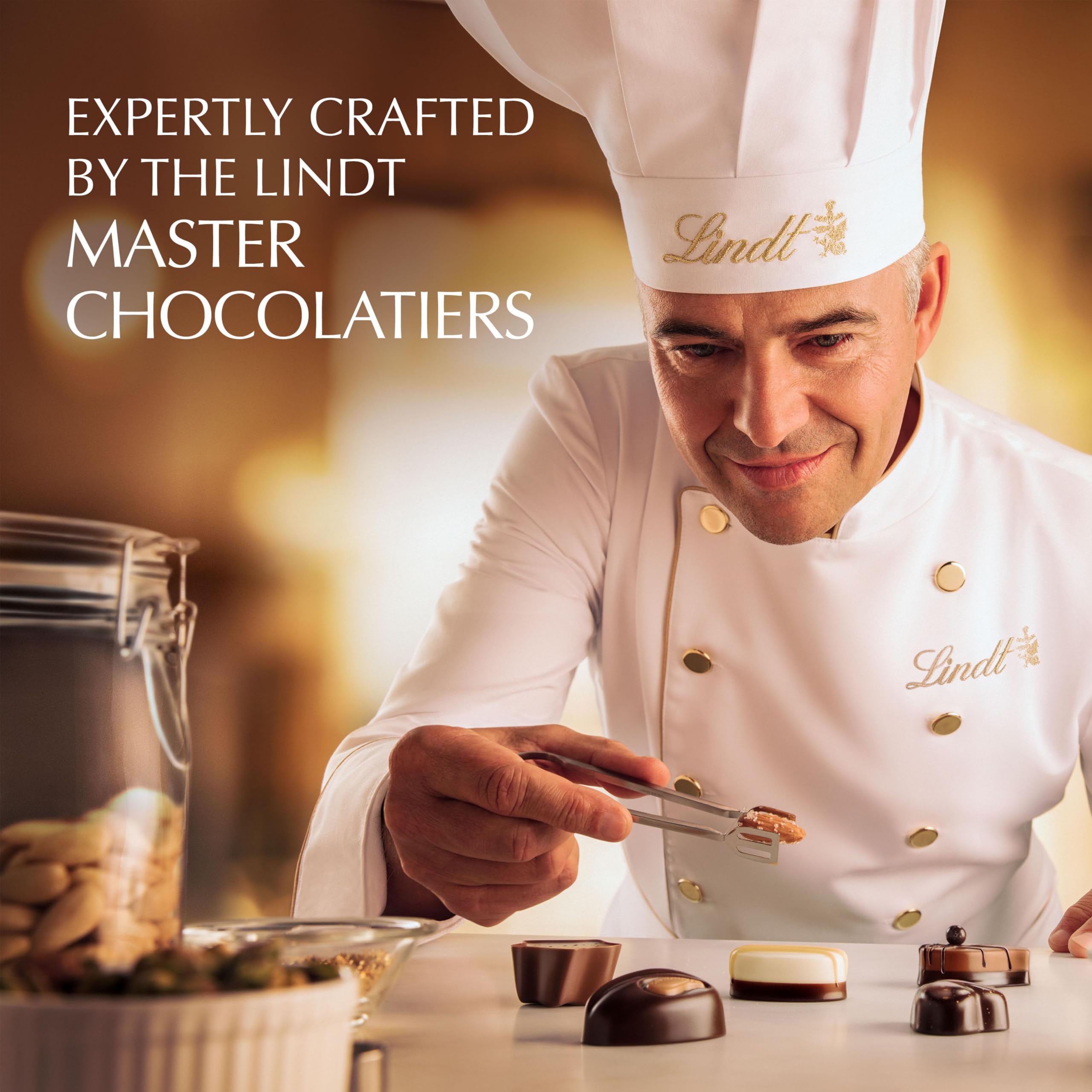 Close-up of smooth, glossy Lindt praline textures