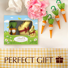 Lindt chocolate carrots in foil decoration elevate Easter baskets and celebrations.