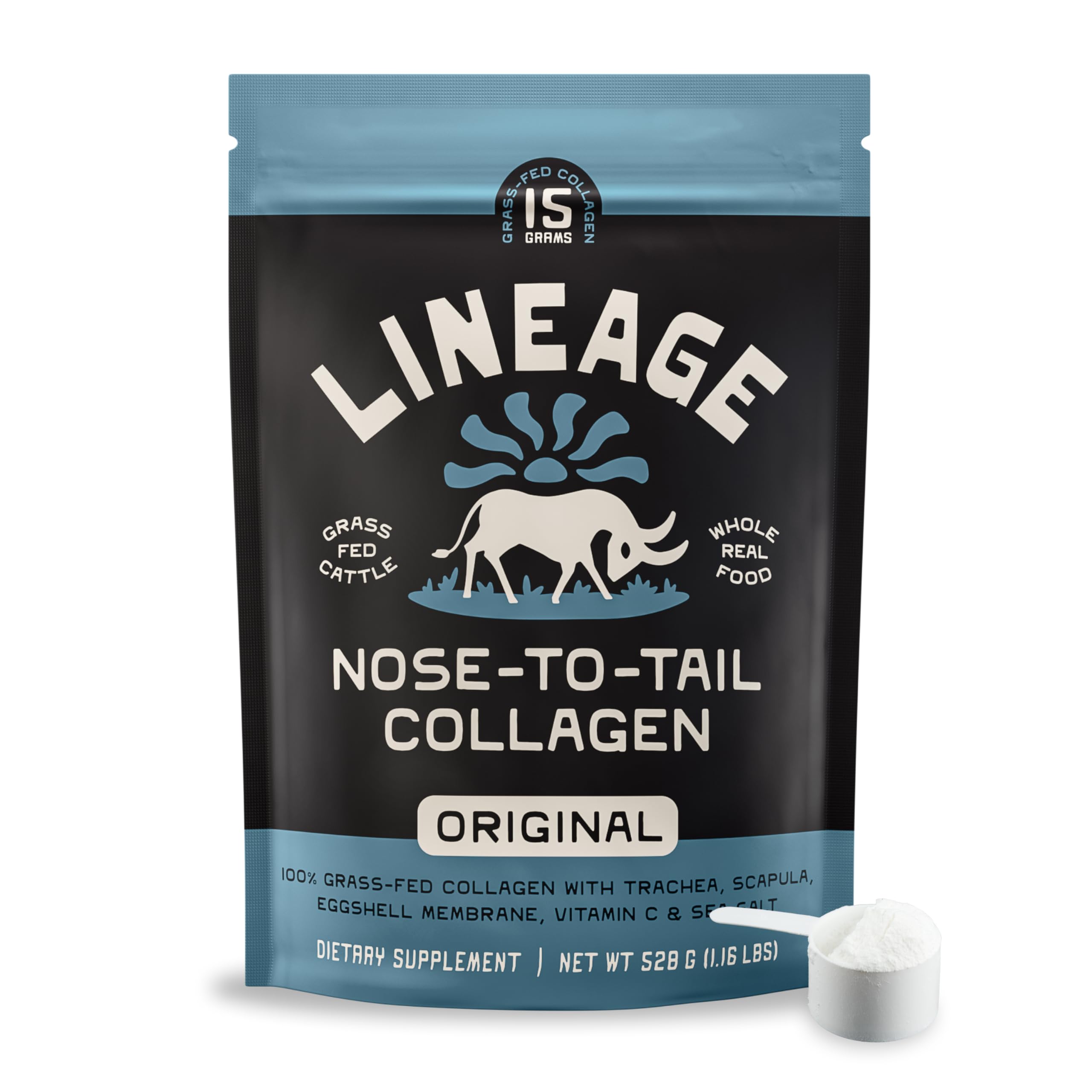 Lineage Provisions collagen unflavored bottle pour for easy daily use.