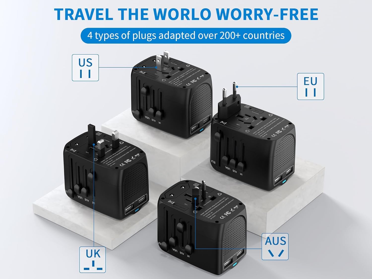 Lingpei travel adapter in its compact travel pouch for secure packing