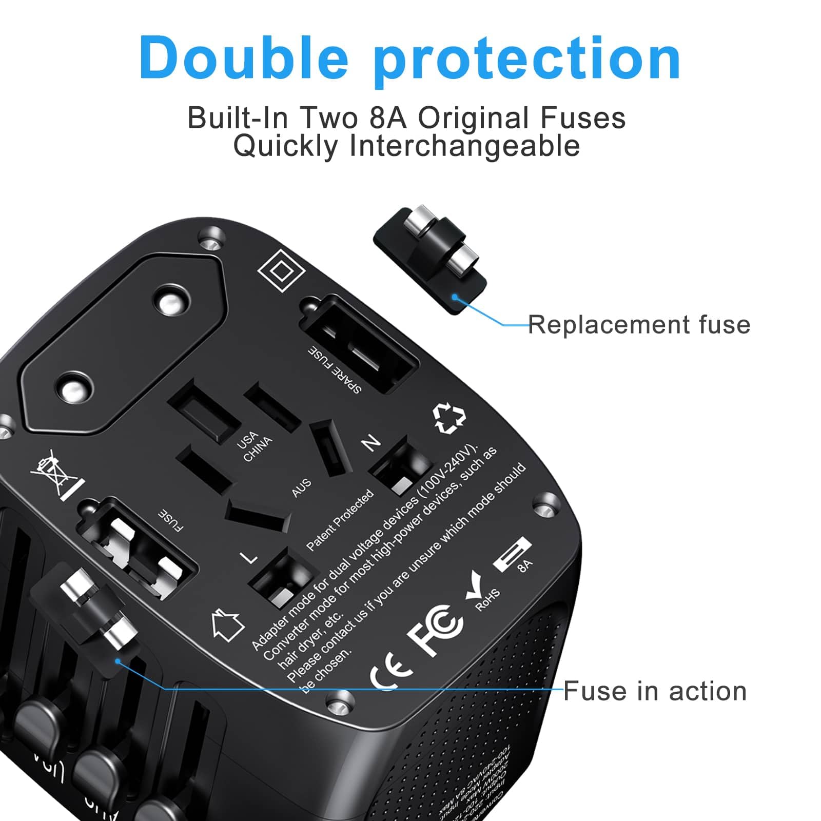 Lingpei travel adapter supporting international use across 200+ countries