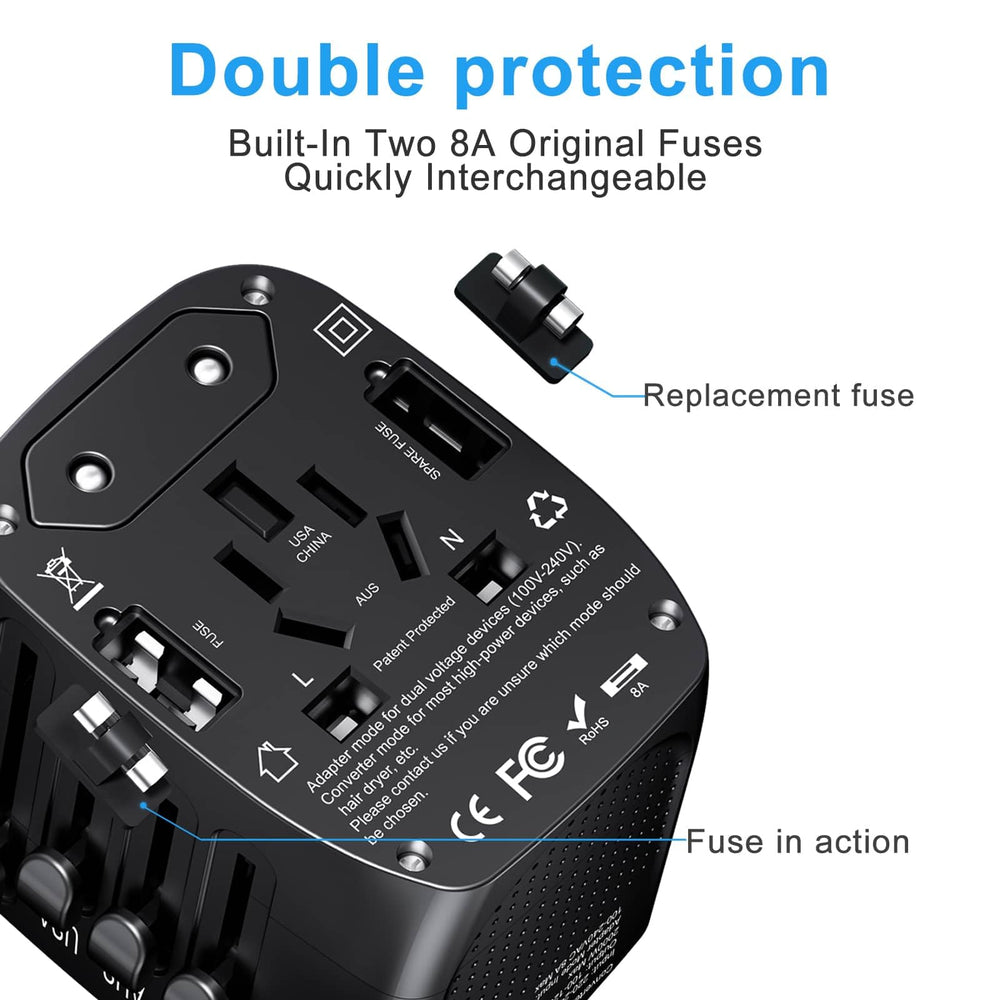 Lingpei travel adapter supporting international use across 200+ countries