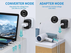 Lingpei travel adapter displaying Type A, G, C, and Y plug-types for abroad