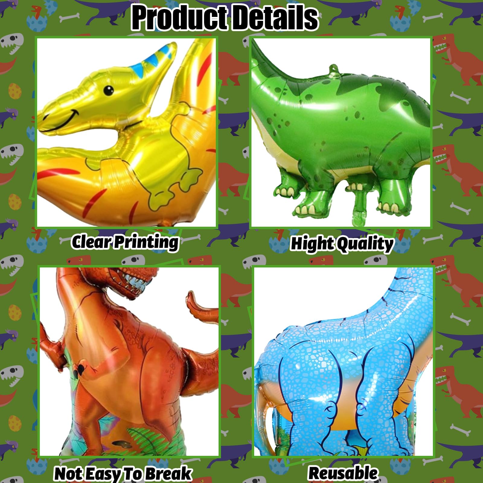 Lingqiang dinosaur foil balloons – giant photo backdrop for kids' dinosaur party.