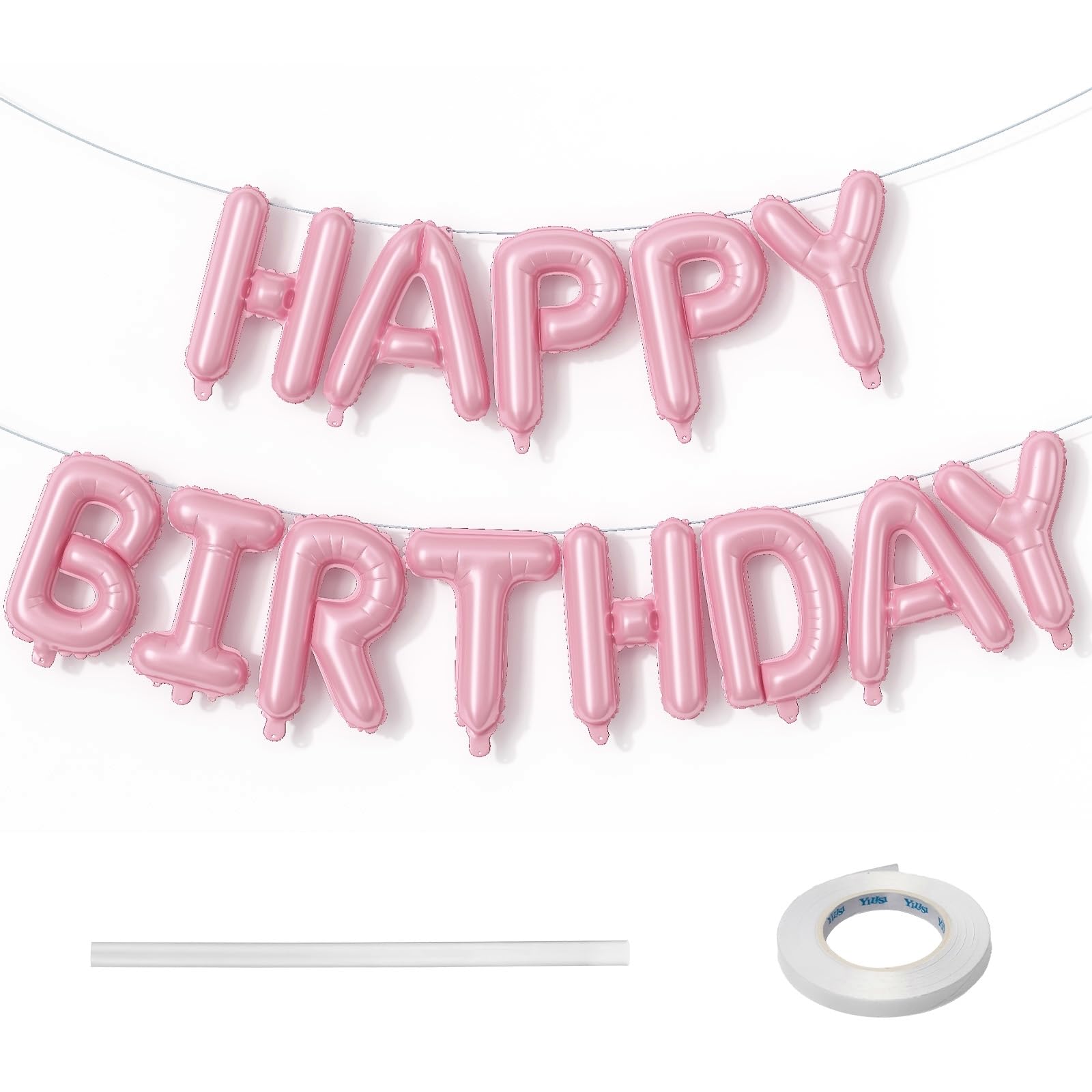 Lingqiang happy birthday banner letters on pastel pink, ideal for photo-ready party decor.