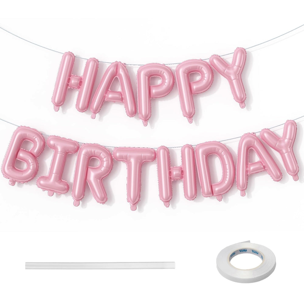 Lingqiang happy birthday banner letters on pastel pink, ideal for photo-ready party decor.