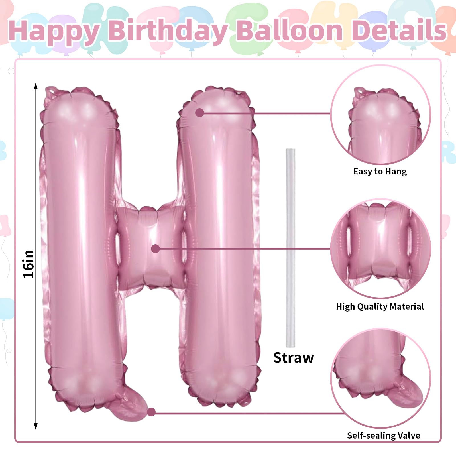 Lingqiang pastel pink foil balloons, 16inch, add shimmer for festive events.