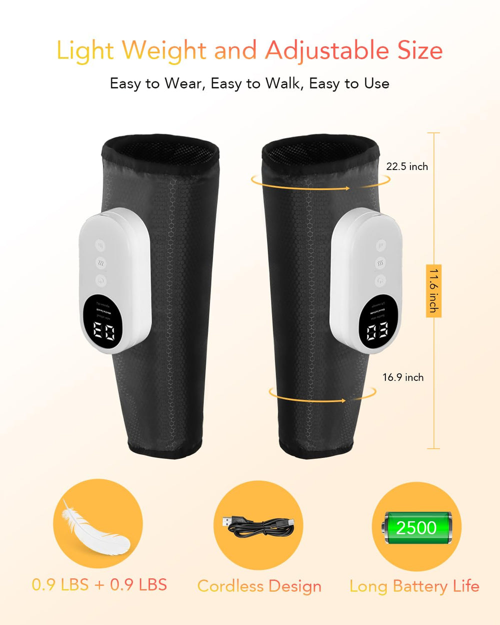 LINGTENG leg massager temperature modes from 30 to 50 C in use.