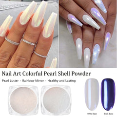 Lingyun chrome powder shows iridescent aurora on dark bases for dramatic nails.