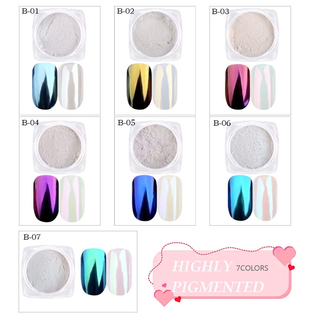 Lingyun mermaid pigment adds holographic shimmer and color shift to nail art.
