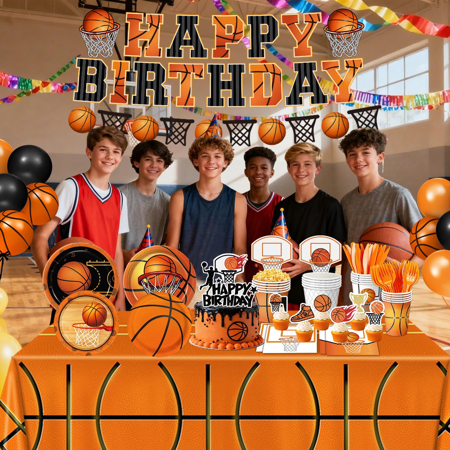 Linhaxm basketball banner with HAPPY BIRTHDAY for a festive vibe