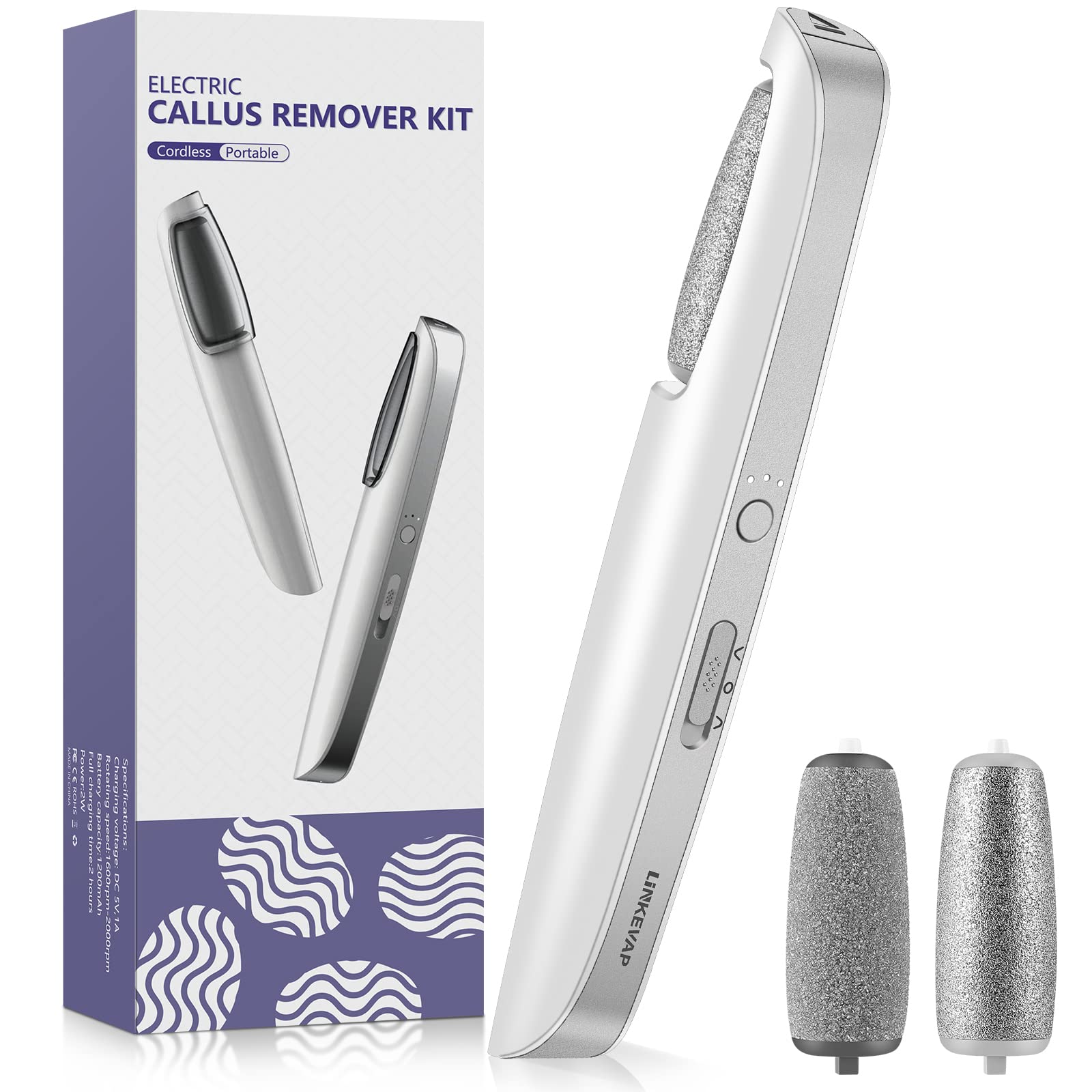 LINKEVAP Electric Callus Remover front view with ergonomic handle for easy at-home pedicures