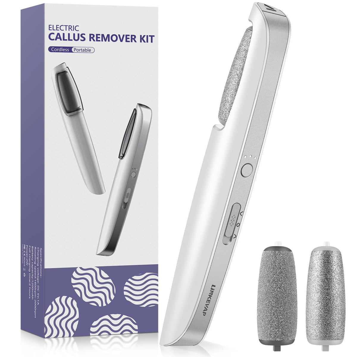 LINKEVAP Electric Callus Remover front view with ergonomic handle for easy at-home pedicures