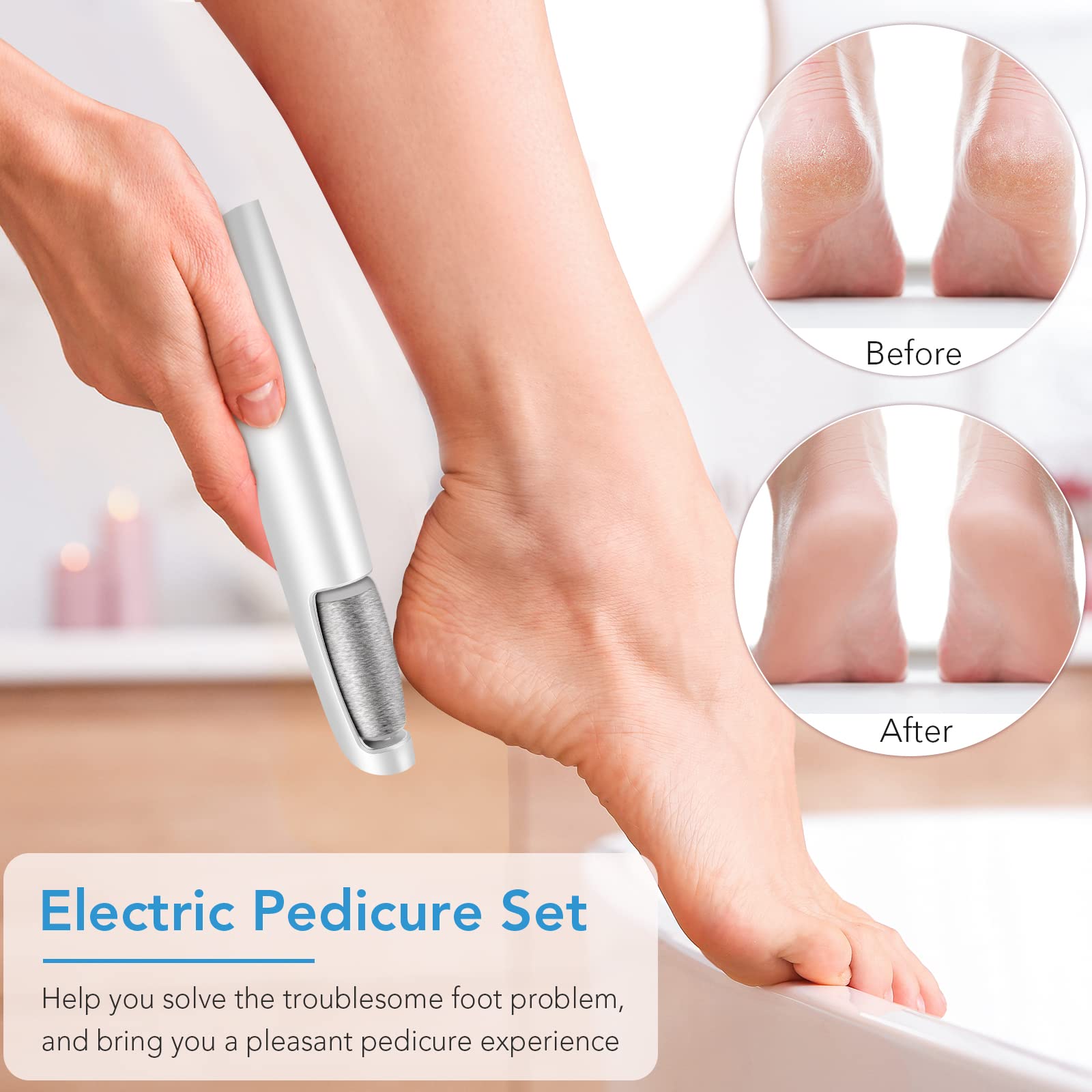 LINKEVAP foot scrubber in action shows 360° rotation and gentle skin care