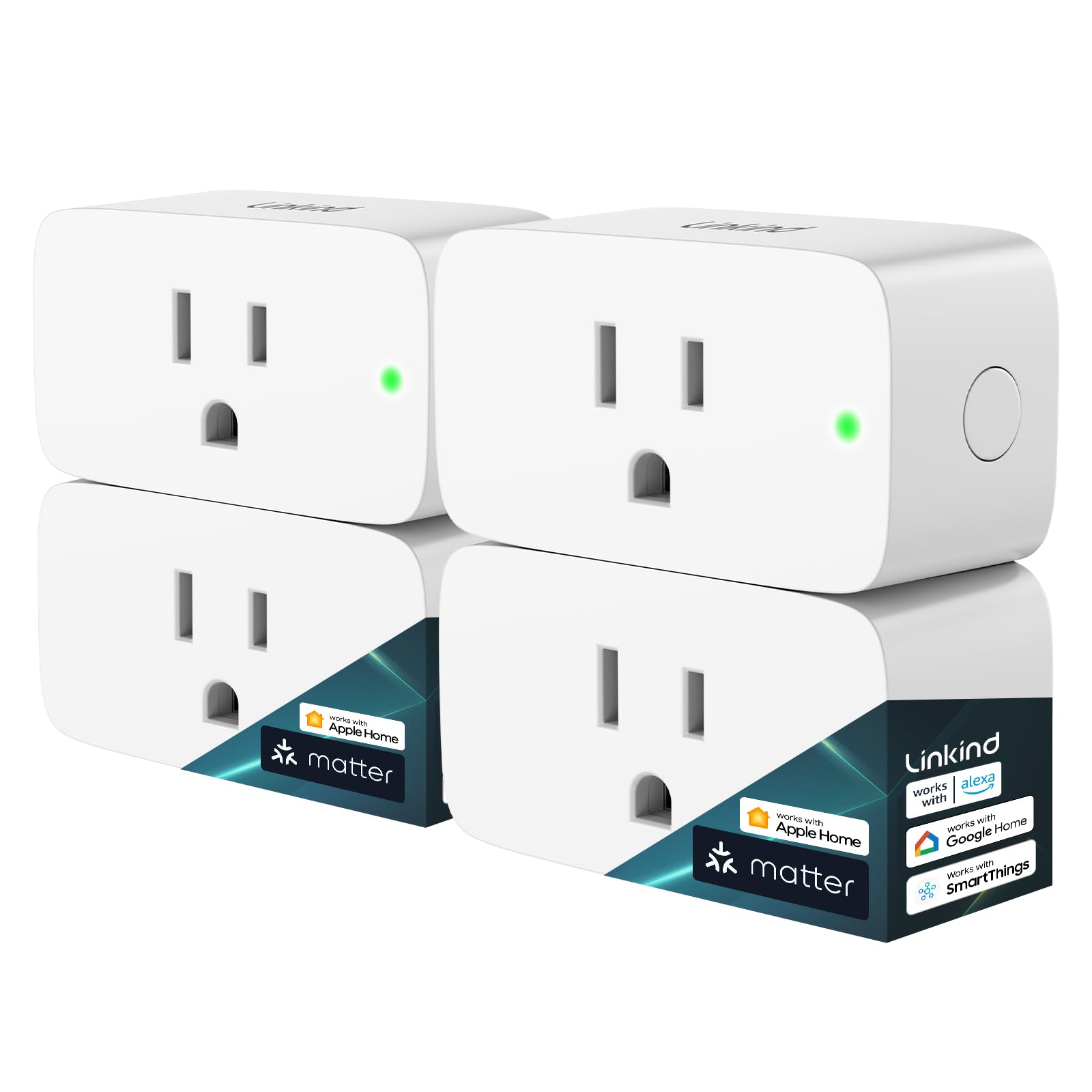 Linkind Matter smart plug main panel showcases a clean outlet setup for smart living.