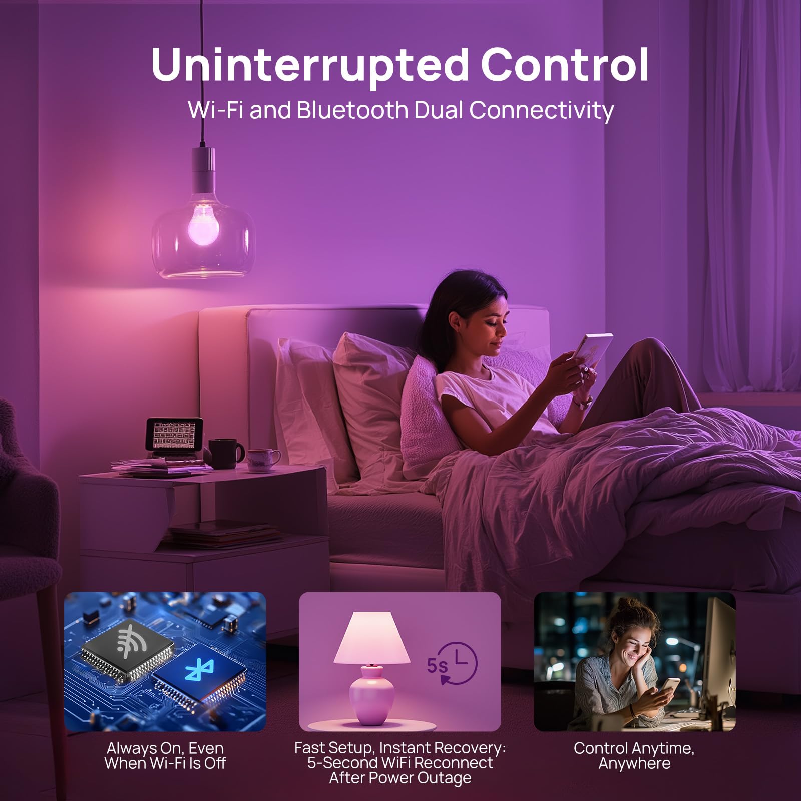 Linkind smart bulb 2.4GHz Wi-Fi setup enables quick control.