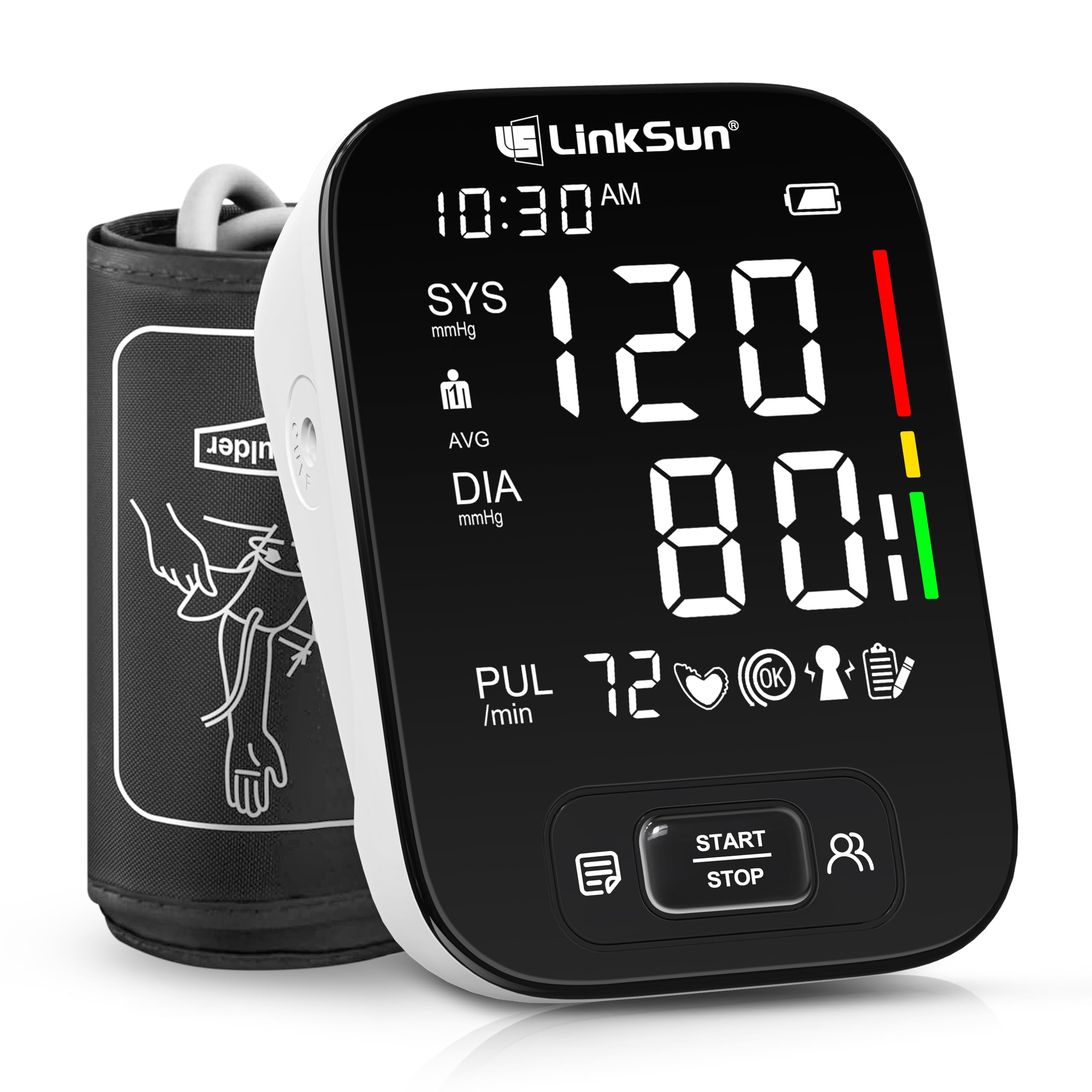 LinkSun A221-2 blood pressure monitor with front view and easy-to-read display