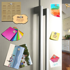 Linlinzz magnets hold photos and reminders on a magnetic board.