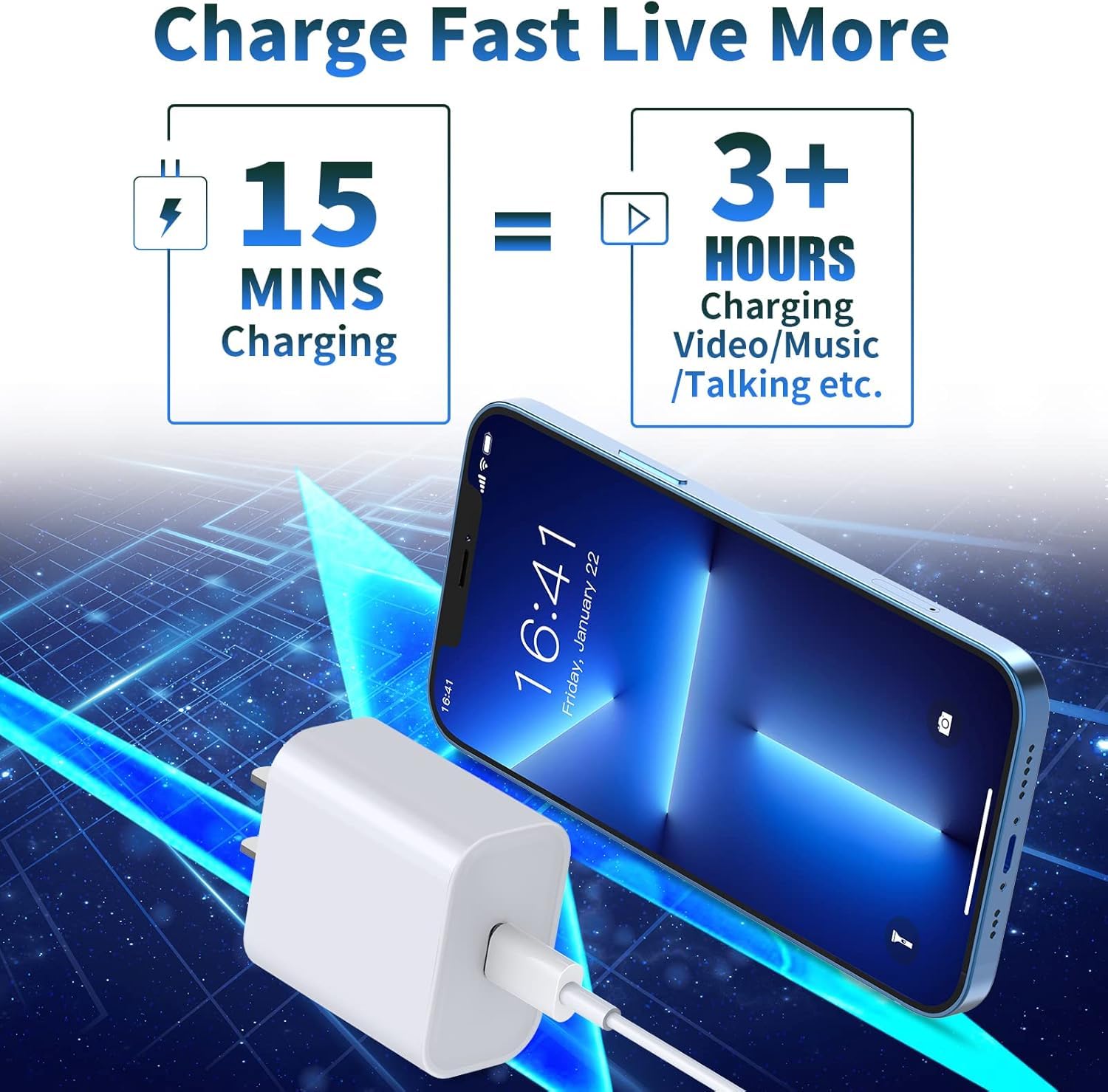 Linocell 6ft USB-C cable shown with iPhone 17 in travel-ready setup.