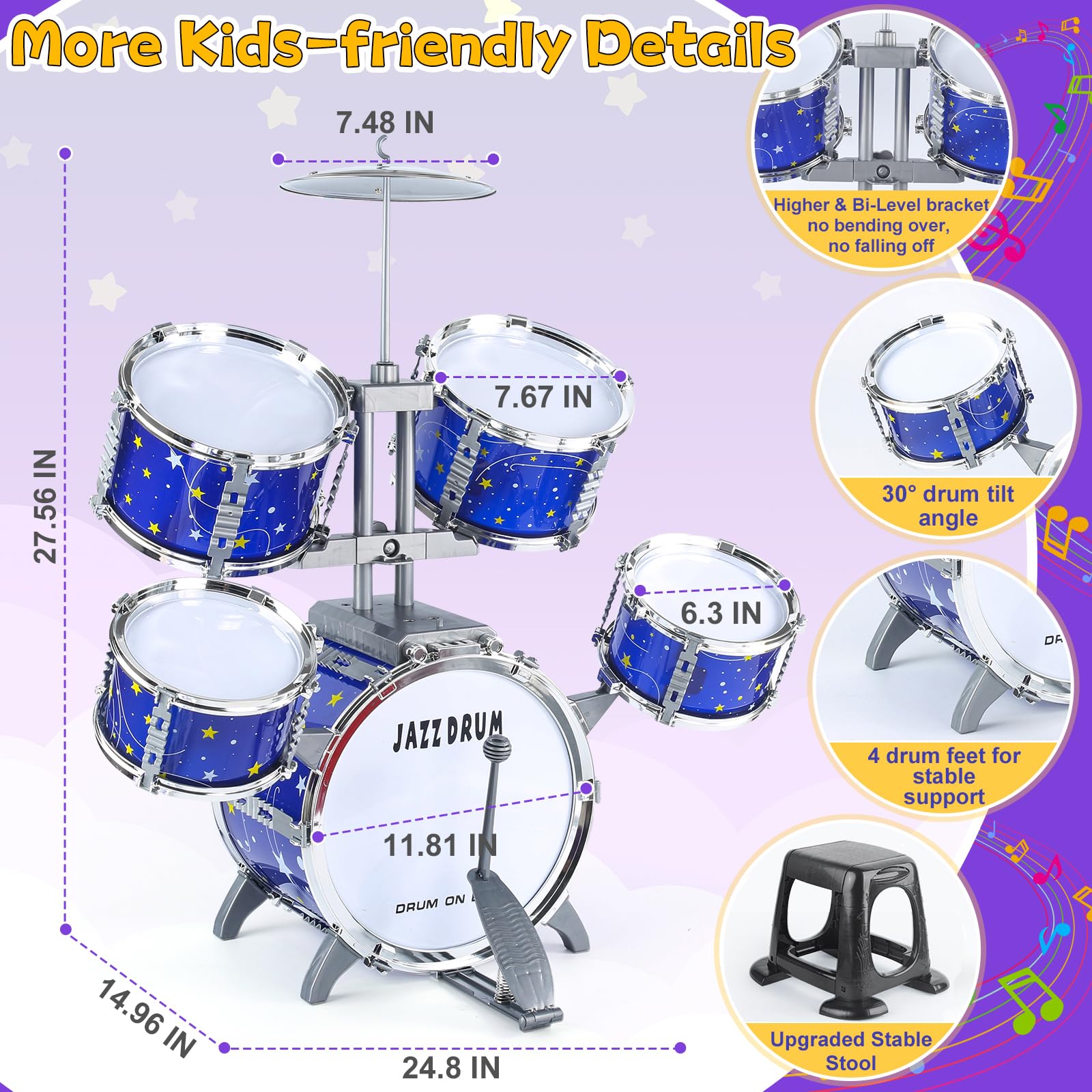 LinseyFun toddler bass drum with foot pedal for coordinated movement