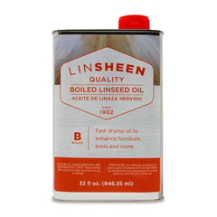 LinSheen Boiled Linseed Oil bottle showing a clear finish for wood furniture