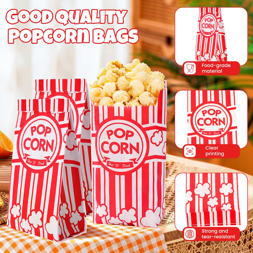 LINSIRON food-grade paper bags emphasize hygienic, lightweight popcorn serving.