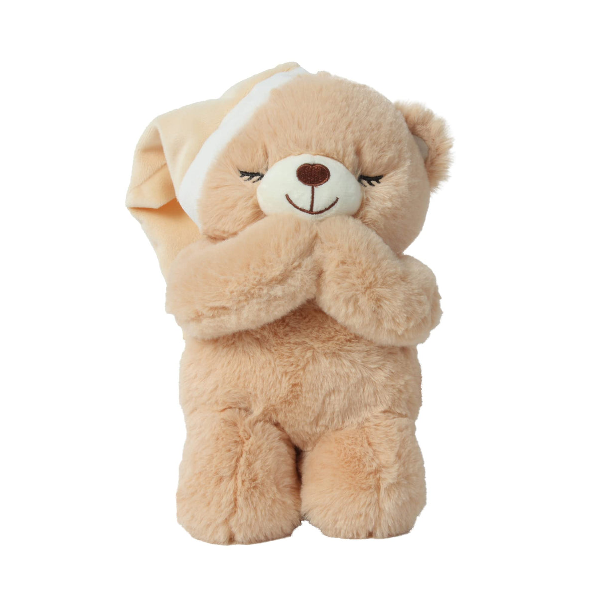 Linzy Prayer Bear 10-inch front view with inviting soft plush for cuddling