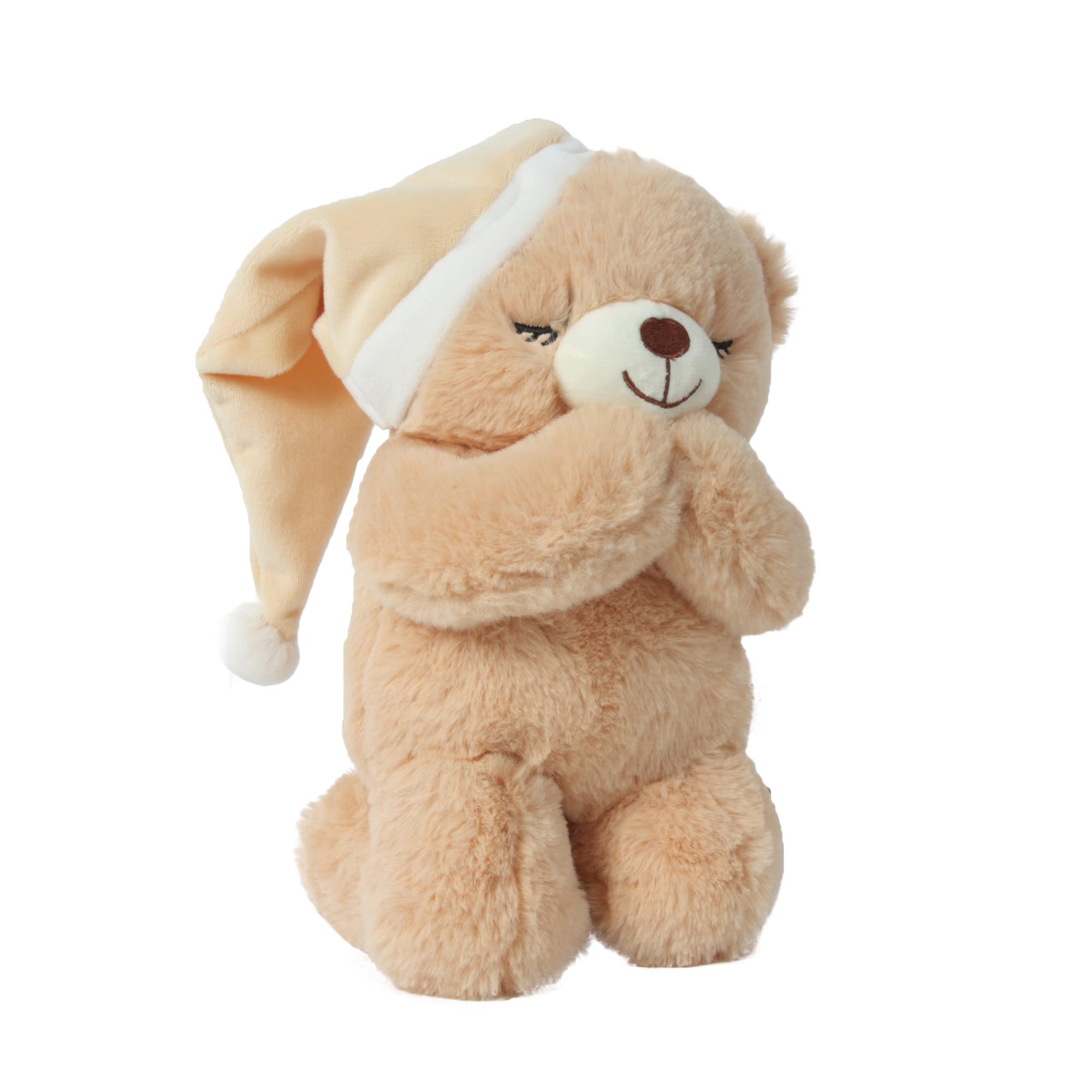 Linzy Prayer Bear close-up shows embroidered eyes closed for a praying look
