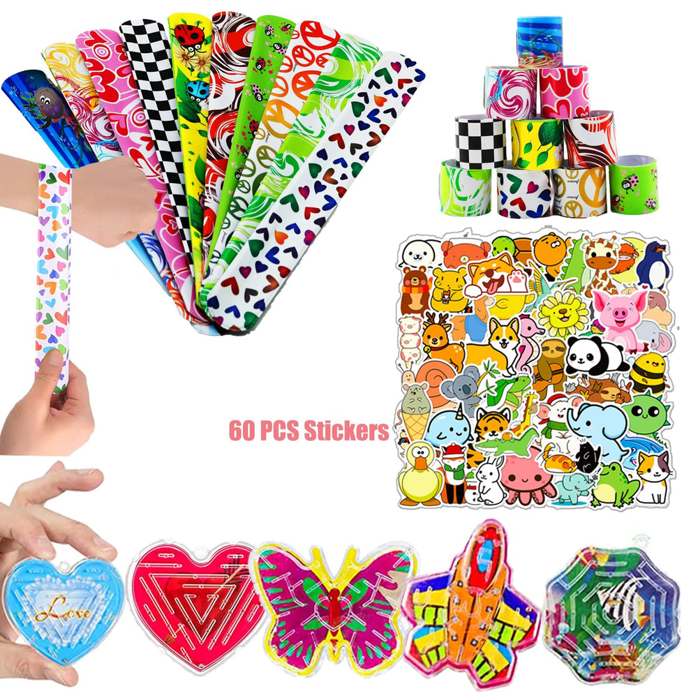 Liovccty slap bracelets and mini keychains in assorted colors for kids.