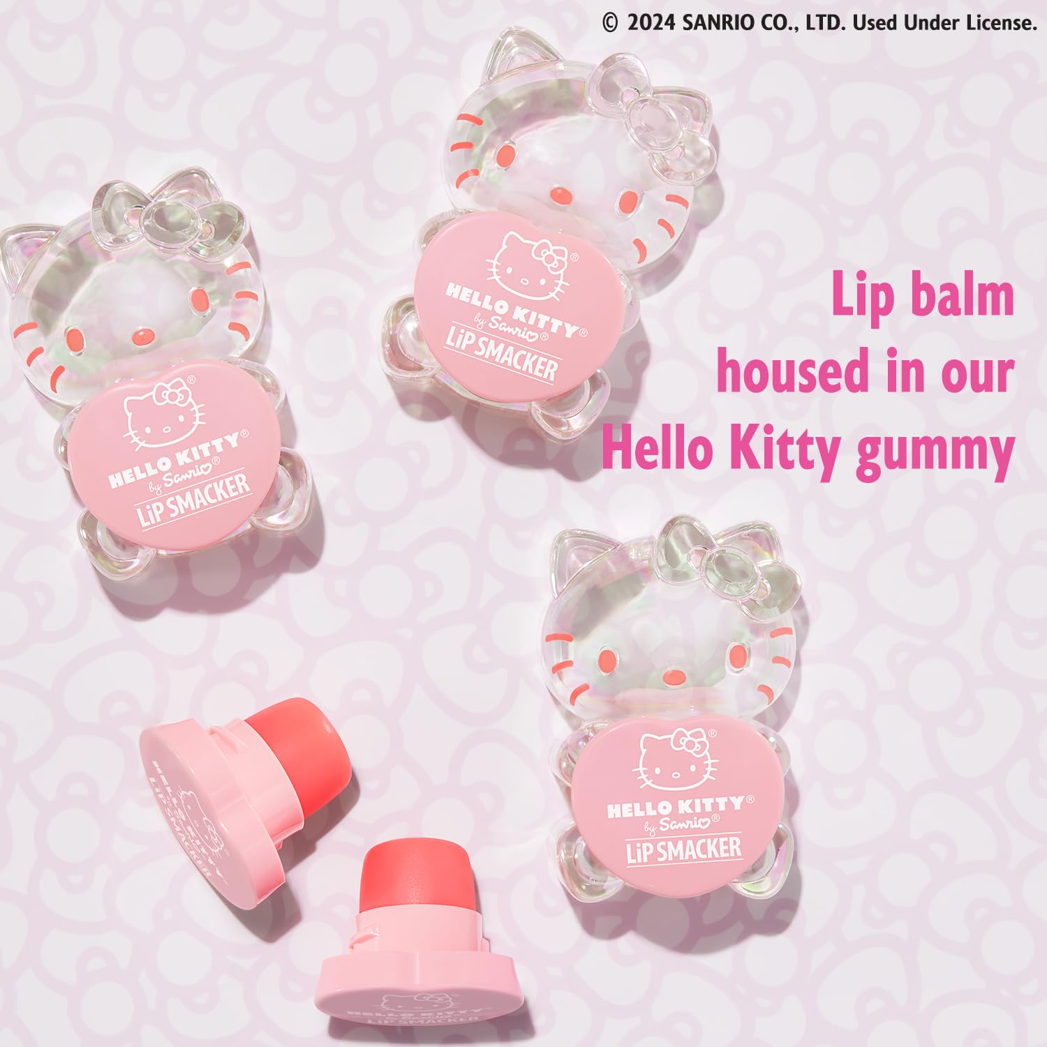 Lip Smacker Hello Kitty Peach Gummy lip balm in action delivers smooth glide and hydration.